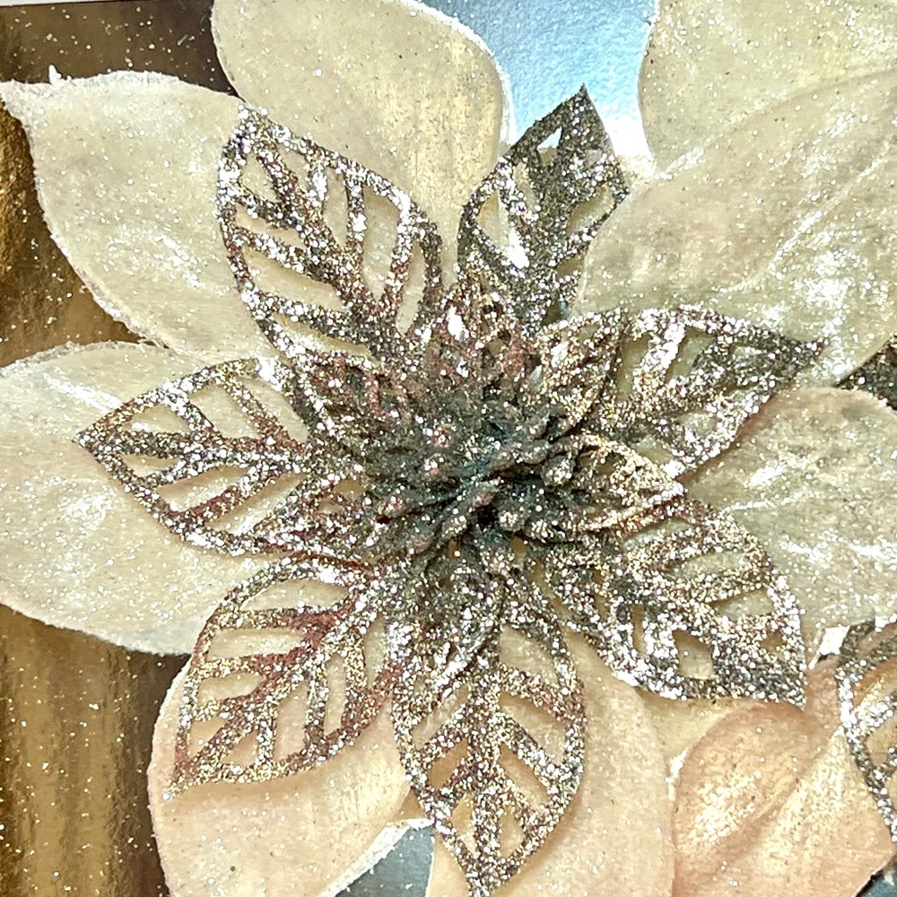 3 Elegant Large Antique White Silver Poinsettia Clip On Ornaments Christmas - Picture 7 of 9